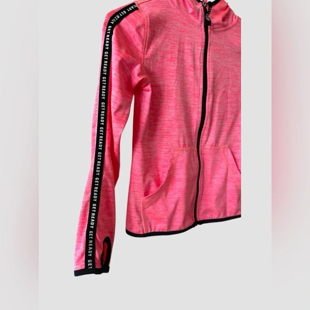 H&M Sport Jacket Youth Girls Hoodie Full Zip Pink/Black 6-8Y Thumb Holes